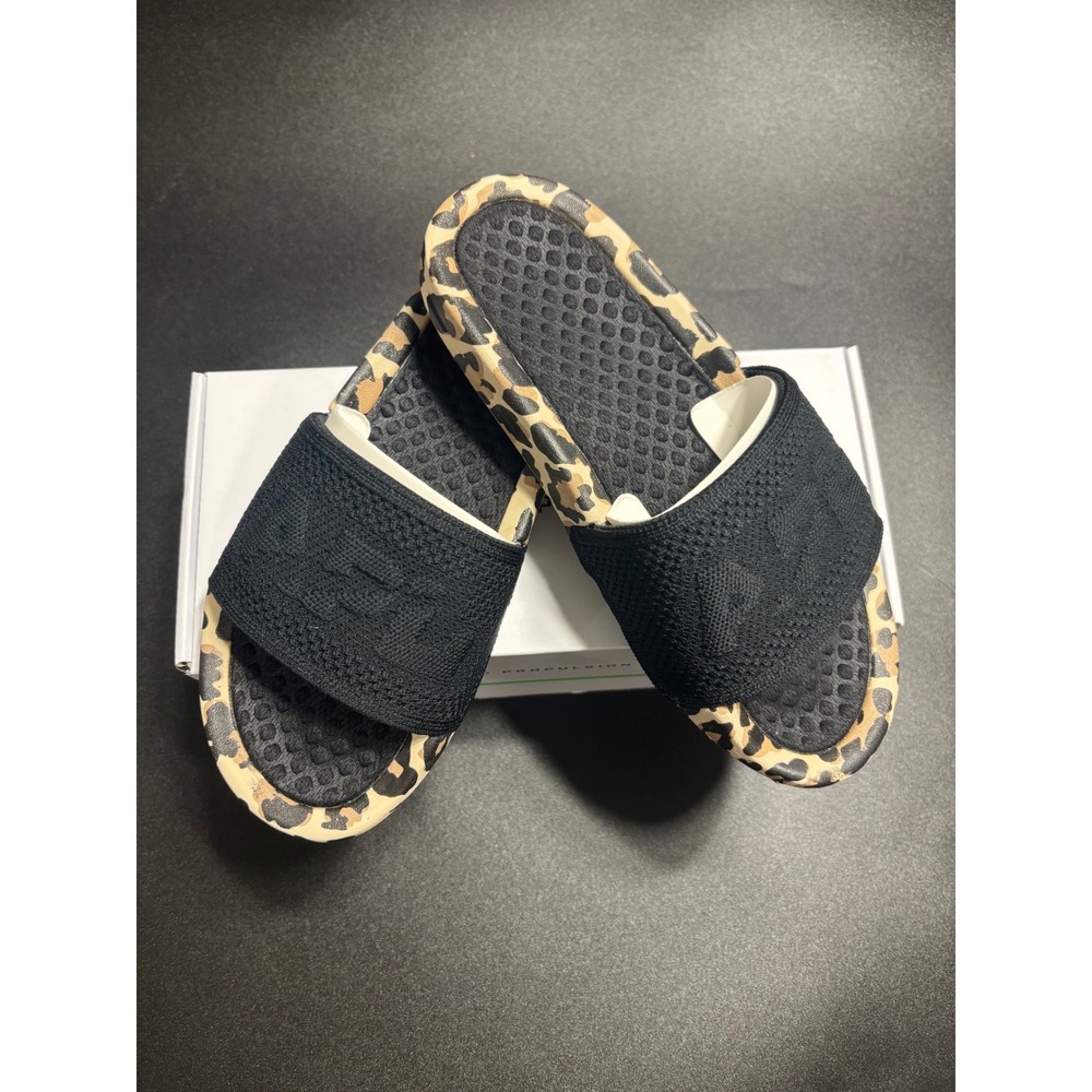 APL NEW Women's TechLoom Satin Slides in Black/ Leopard Size 6